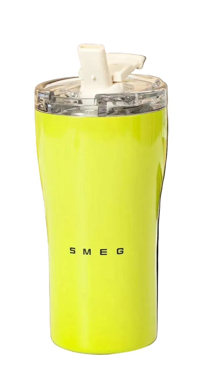 ספל קפה תרמי מפלדת אל-חלד מבית SMEG, 550 מ"ל – שומר על משקאות חמים או קרים – צהוב-ירוק