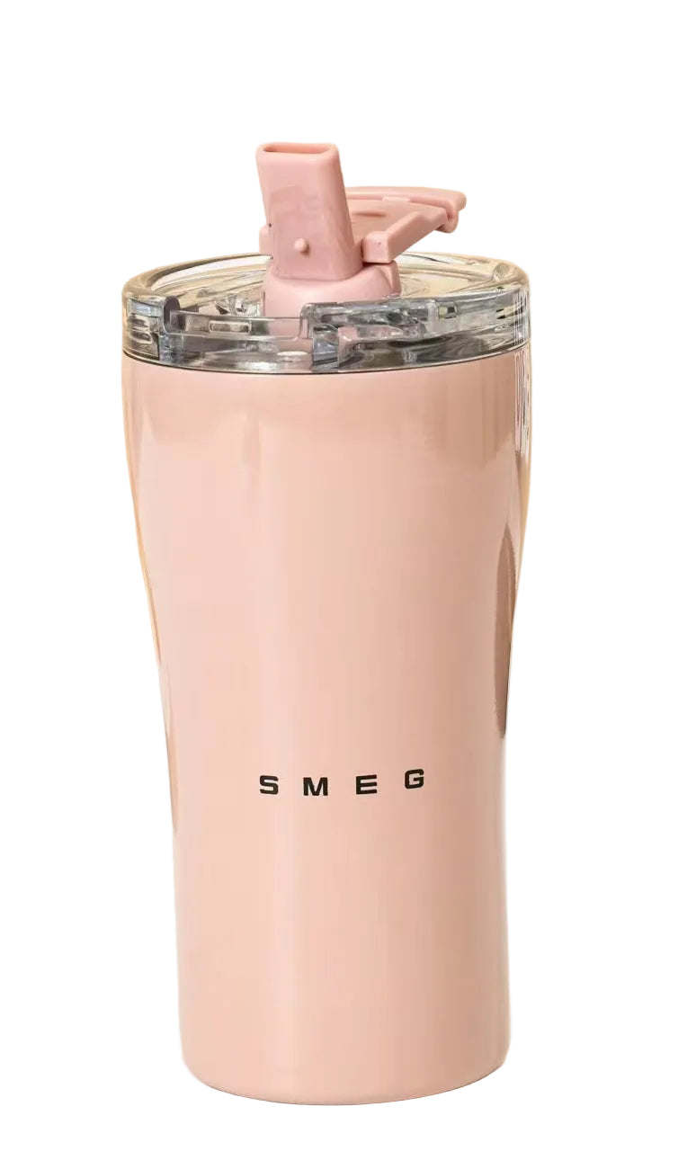 ספל קפה תרמי מפלדת אל-חלד מבית SMEG, 550 מ"ל – שומר על משקאות חמים או קרים – ורוד
