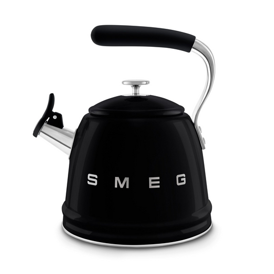 SMEG WKF01BL electric kettle in retro 50's style with built-in whistle - black color, 2.3 liter capacity