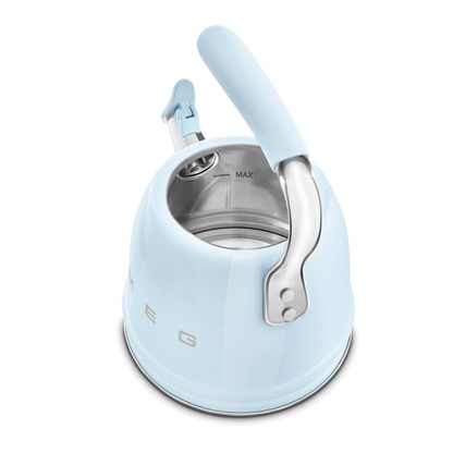 SMEG WKF01PB stovetop kettle in retro 50's style with whistle - pastel blue color, 2.3 liter capacity, suitable for induction