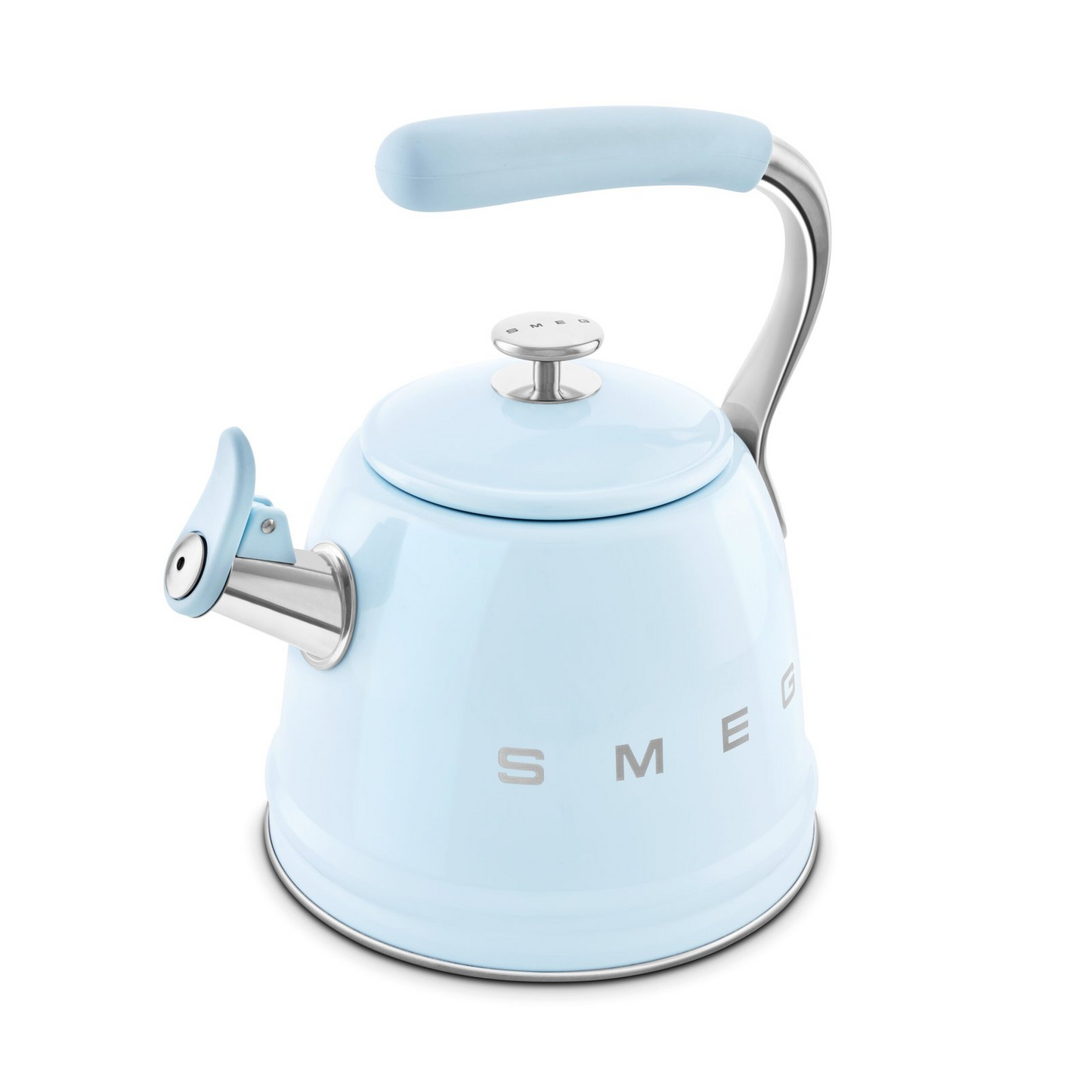 SMEG WKF01PB stovetop kettle in retro 50's style with whistle - pastel blue color, 2.3 liter capacity, suitable for induction