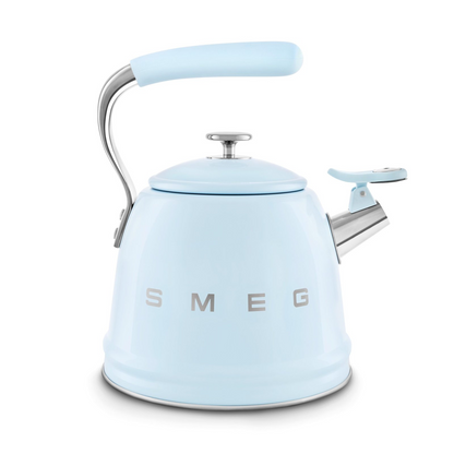 SMEG WKF01PB stovetop kettle in retro 50's style with whistle - pastel blue color, 2.3 liter capacity, suitable for induction