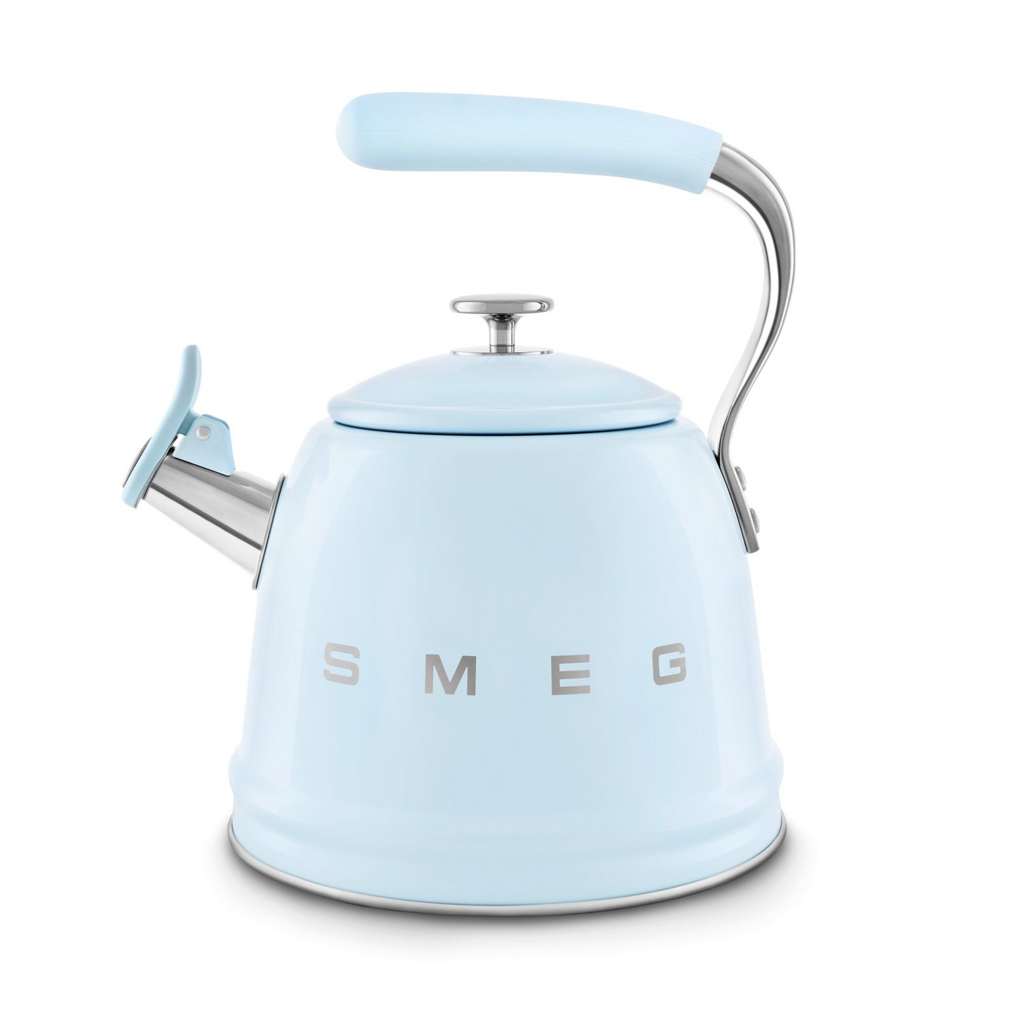 SMEG WKF01PB stovetop kettle in retro 50's style with whistle - pastel blue color, 2.3 liter capacity, suitable for induction