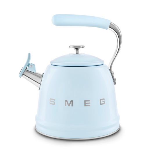 SMEG WKF01PB stovetop kettle in retro 50's style with whistle - pastel blue color, 2.3 liter capacity, suitable for induction