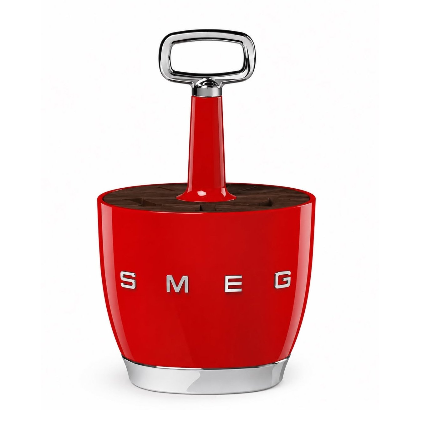 SMEG Cutlery Holder Made of Acacia Wood and Steel in a Retro Design – Red Color