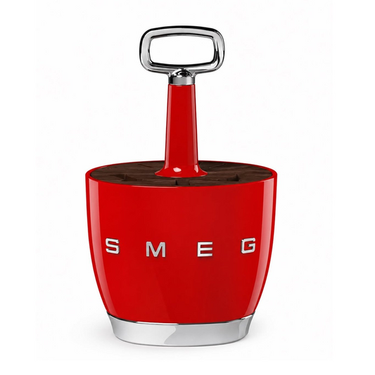 SMEG Cutlery Holder Made of Acacia Wood and Steel in a Retro Design – Red Color