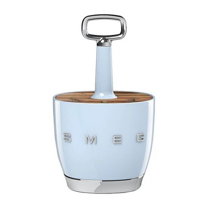 SMEG cutlery holder in retro design with acacia wood and steel base - Blue color