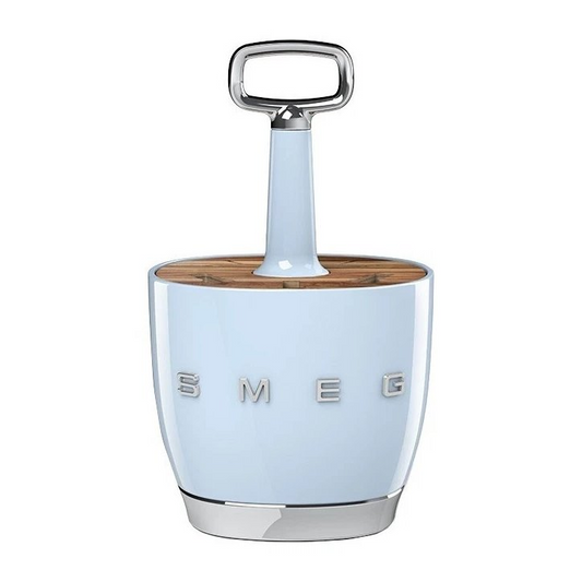 SMEG cutlery holder in retro design with acacia wood and steel base - Blue color