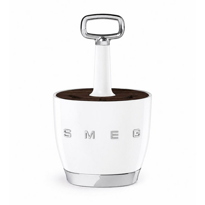 SMEG cutlery holder in retro design with acacia wood base and white coated steel - white color, portable for storage and serving