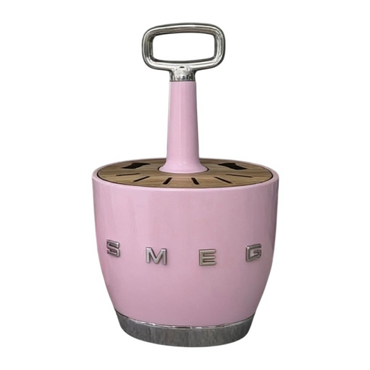 SMEG portable retro cutlery holder made of acacia wood and steel - Pink color