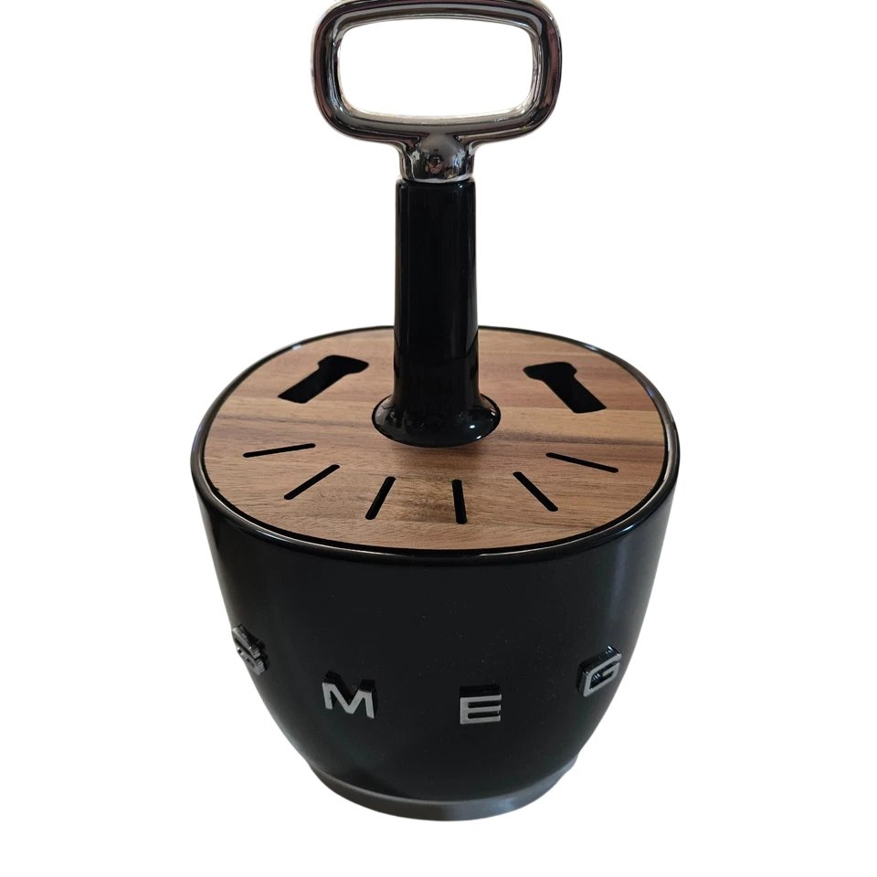 SMEG cutlery holder in retro design made of acacia wood and steel - Black color