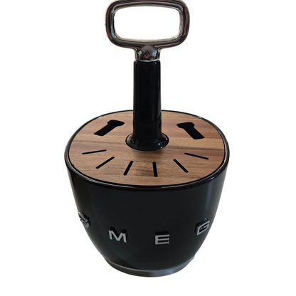 SMEG cutlery holder in retro design made of acacia wood and steel - Black color