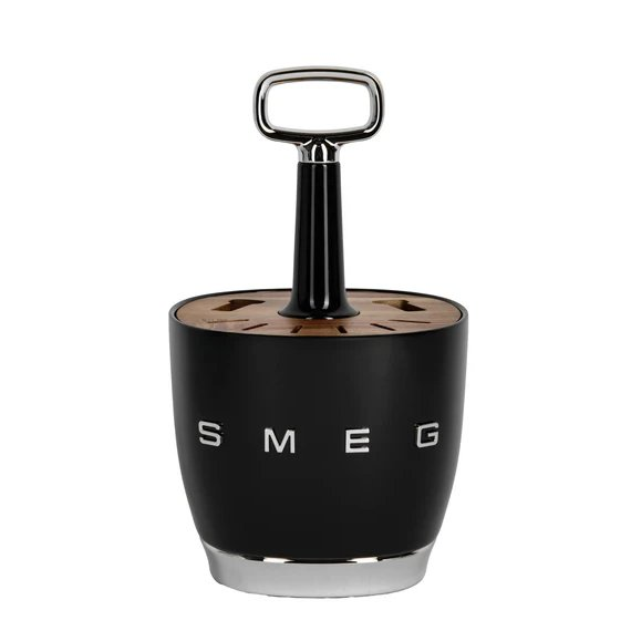 SMEG cutlery holder in retro design made of acacia wood and steel - Black color