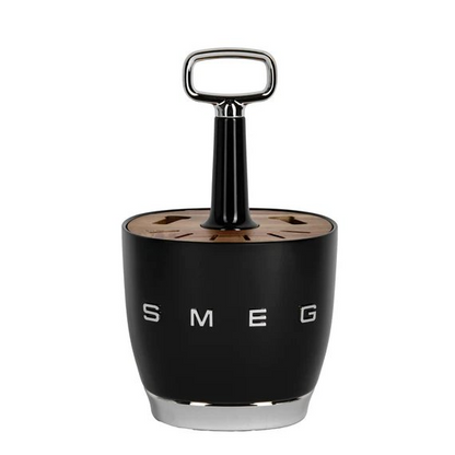 SMEG cutlery holder in retro design made of acacia wood and steel - Black color