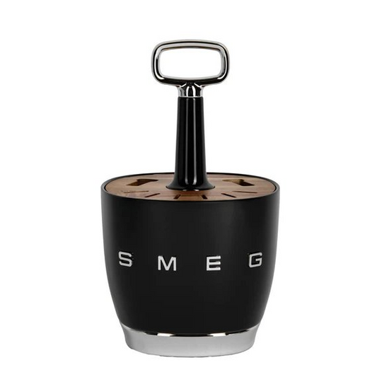 SMEG cutlery holder in retro design made of acacia wood and steel - Black color