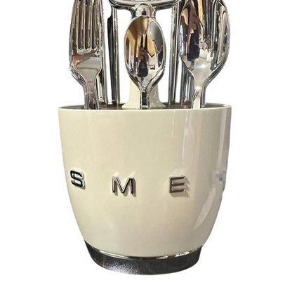 SMEG cutlery holder in retro design made of acacia wood and steel - Cream color
