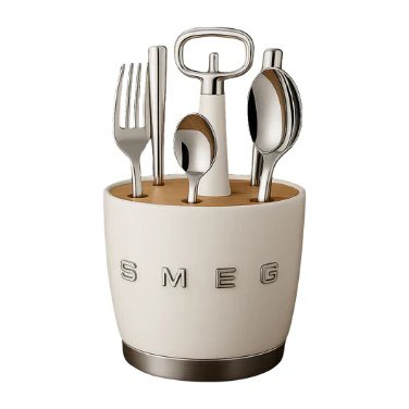 SMEG cutlery holder in retro design made of acacia wood and steel - Cream color