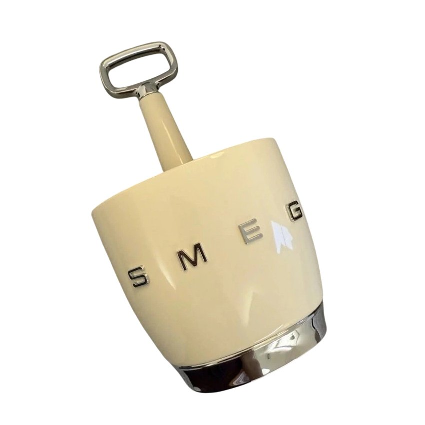 SMEG cutlery holder in retro design made of acacia wood and steel - Cream color