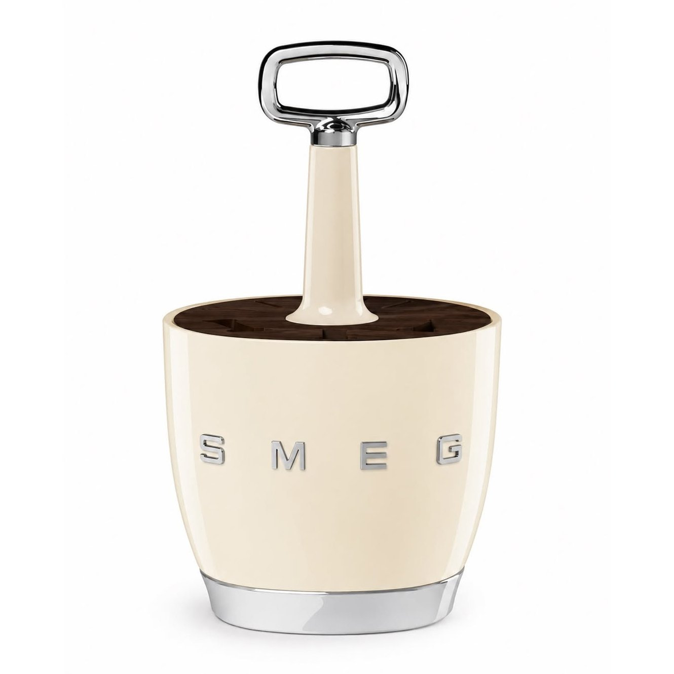 SMEG cutlery holder in retro design made of acacia wood and steel - Cream color