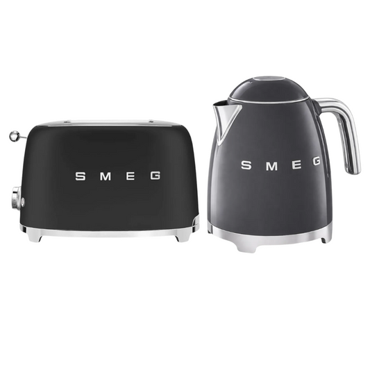 SMEG TSF01 KLF03 Toaster and Kettle Set in Glossy Black – Luxurious Retro Design