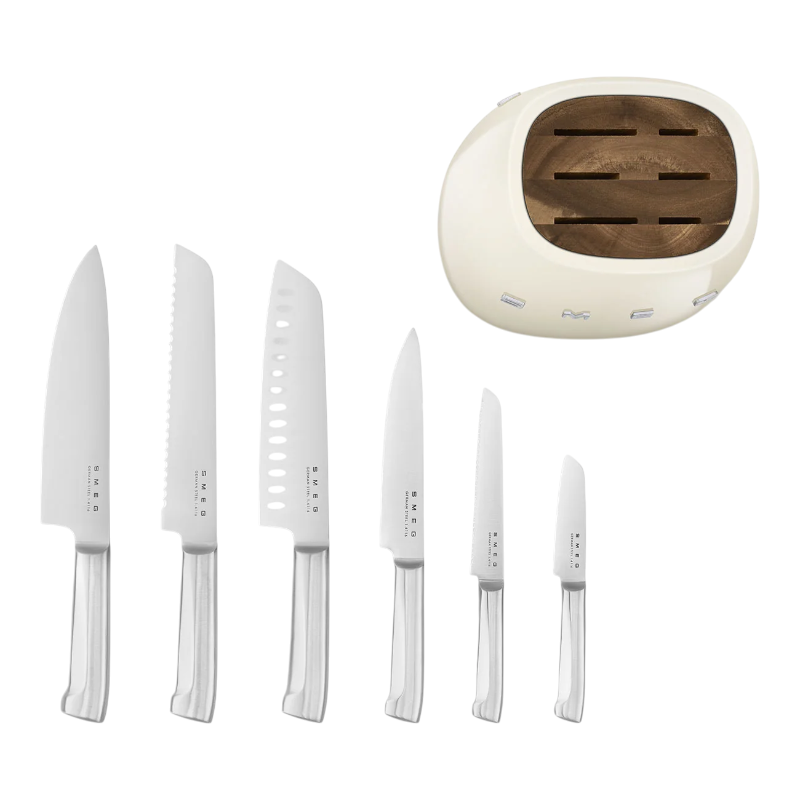 SMEG Knife Set, 6 Pieces, Retro Style Cream
