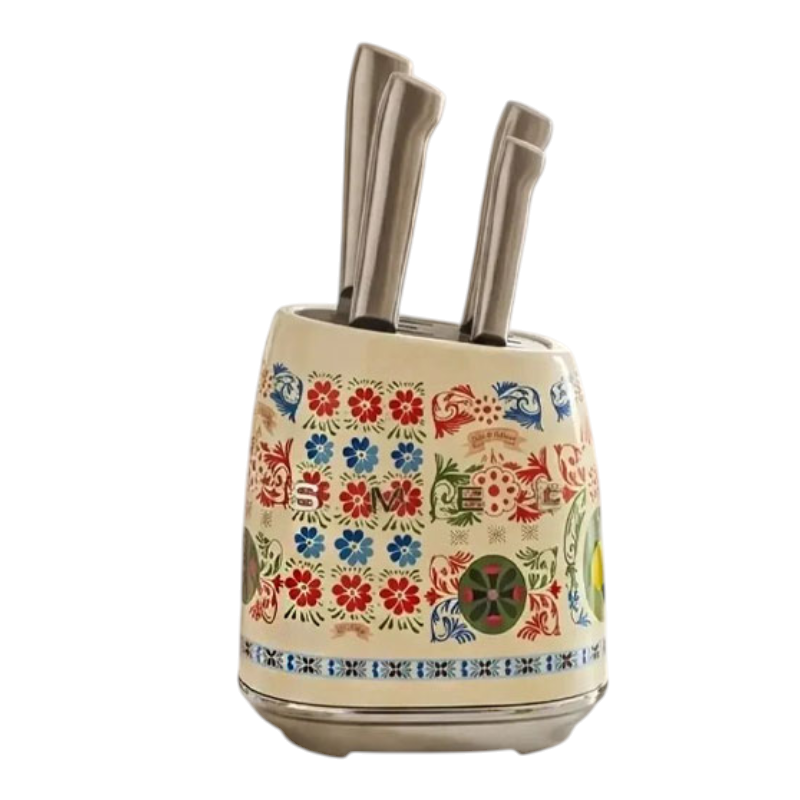 SMEG Knife Set, 6 Pieces, Retro Style Cream Floral Patterns
