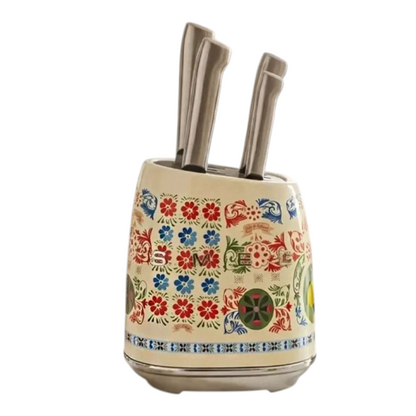 SMEG Knife Set, 6 Pieces, Retro Style Cream Floral Patterns