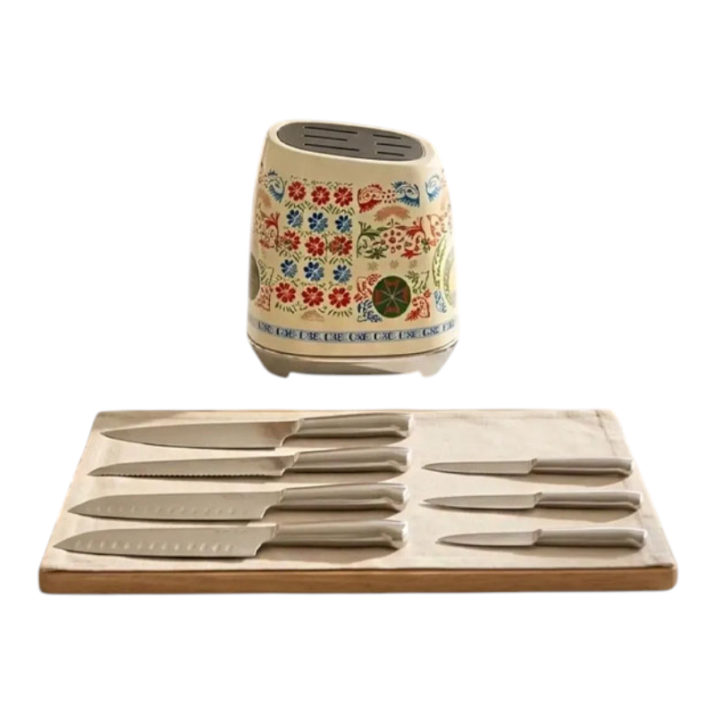 SMEG Knife Set, 6 Pieces, Retro Style Cream Floral Patterns