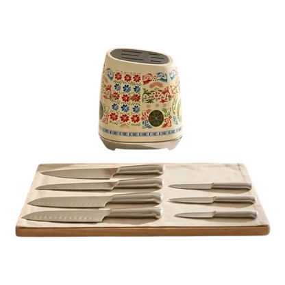 SMEG Knife Set, 6 Pieces, Retro Style Cream Floral Patterns