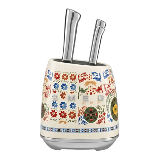 SMEG Knife Set, 6 Pieces, Retro Style Cream Floral Patterns
