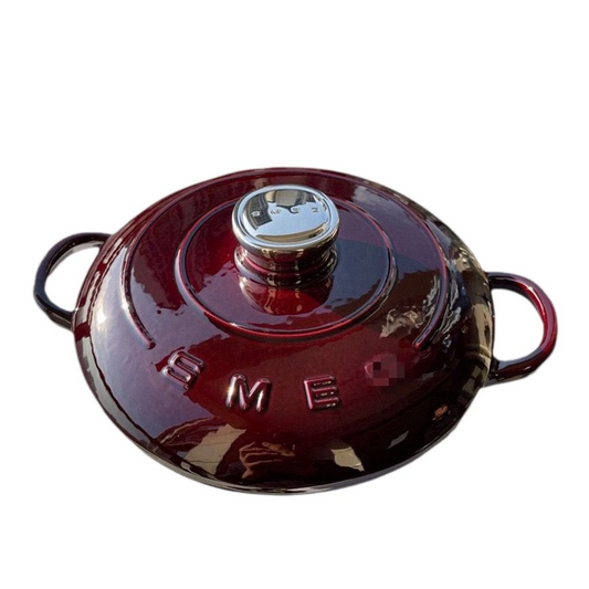 SMEG Cast Iron Pot, 26 cm in diameter, for slow cooking and even heat distribution – Wine Red finish