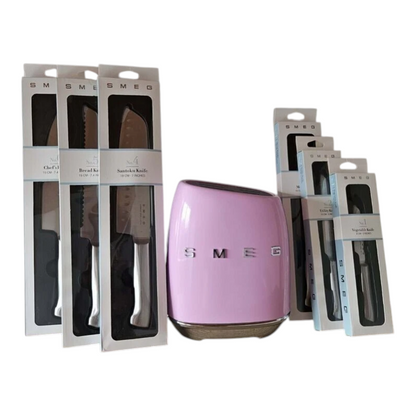 SMEG Knife Set, 6 Pieces, Retro Style Pink