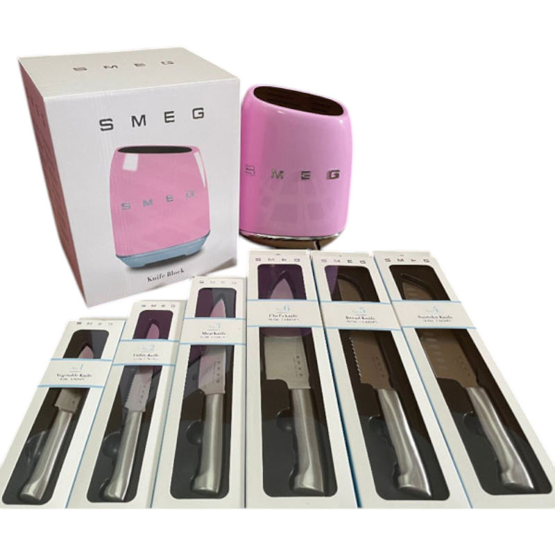 SMEG Knife Set, 6 Pieces, Retro Style Pink