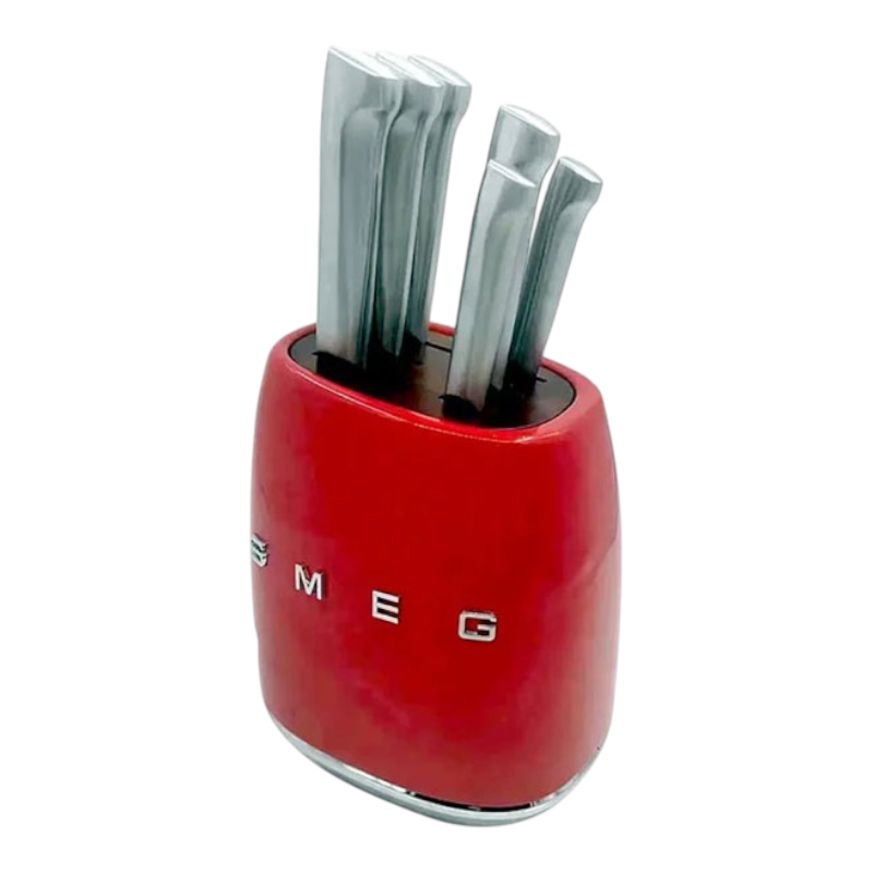 SMEG Knife Stand Set, 6 Pieces, Retro Style Red