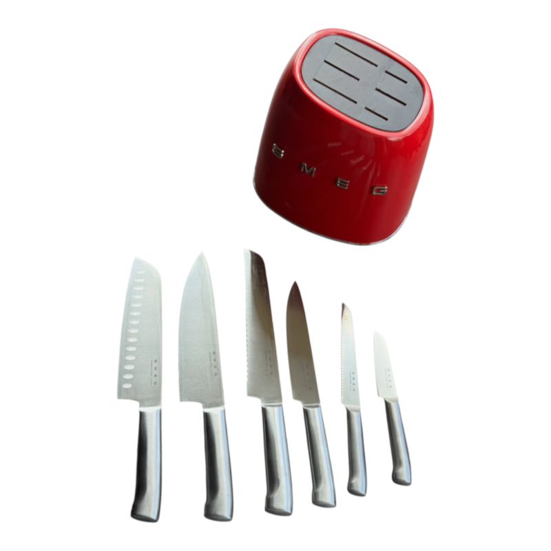 SMEG Knife Stand Set, 6 Pieces, Retro Style Red