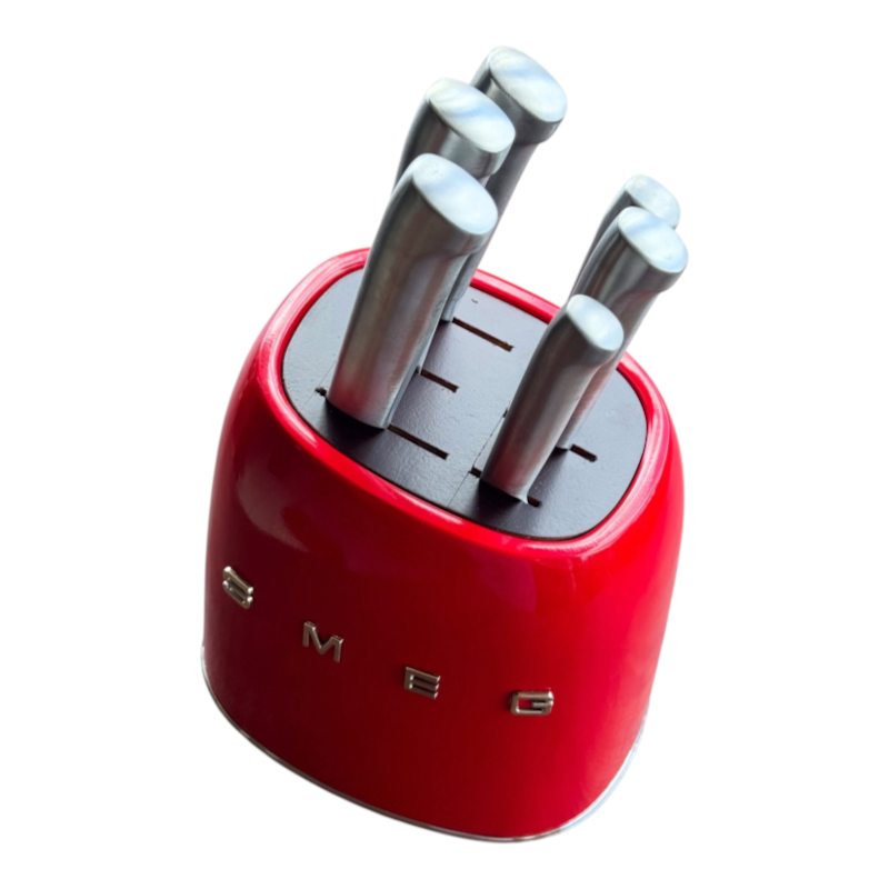 SMEG Knife Stand Set, 6 Pieces, Retro Style Red