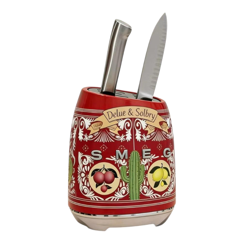 SMEG Knife Set, 6 Pieces, Retro Style Red Floral Patterns