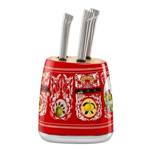 SMEG Knife Set, 6 Pieces, Retro Style Red Floral Patterns