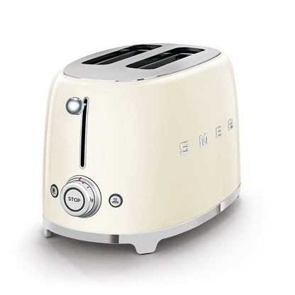 SMEG TSF01CRUS Retro 2-Slice Toaster with 6 Browning Levels and Defrost, Warm and Bagel Functions – Cream Color