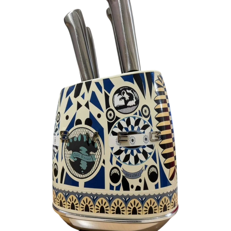 SMEG Knife Set, 6 Pieces, Retro Style Navy Blue / Cream
