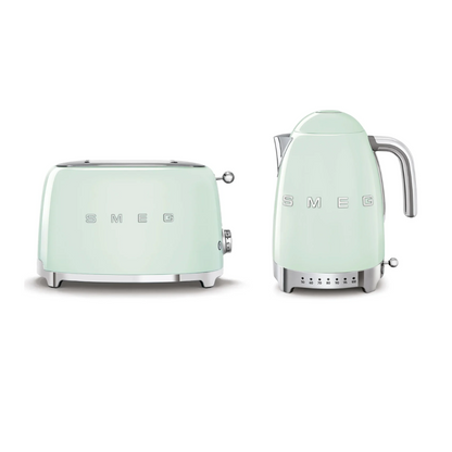 SMEG TSF01PGUS & KLF04PGEU Pastel Green Electric Toaster and Kettle – Retro Set